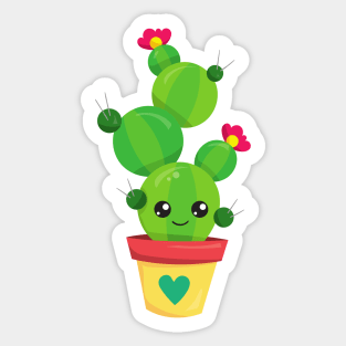 Cute Cactus, Green Cactus, Kawaii Cactus, Flowers Sticker